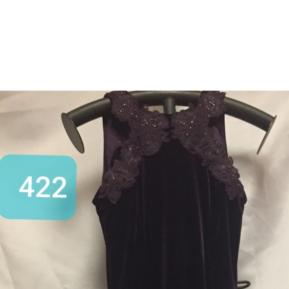 Vintage small 90s purple velvet dress ornate neck - Picture 2 of 2